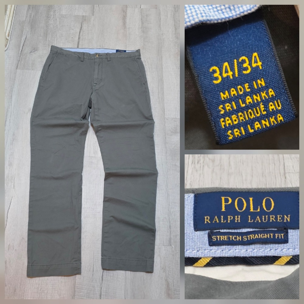 Polo Ralph Lauren Men's 34x34 Stretch Straight Fit Chino Pants Gray Cotton Twill